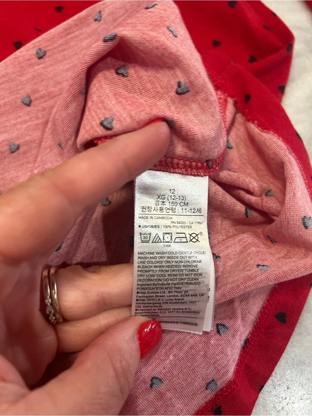 Gap Kids Nightgown Red with Hearts size 12